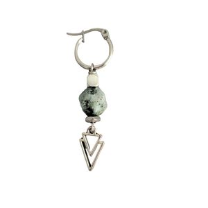 Mens Stainless steel hoop triangle dangle earring with Jasper Gemstone
